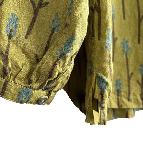Gudrun Sjoden Women’s Hemp Green Floral Button Up Blouse Shirt Size S Boho - Picture 5 of 7